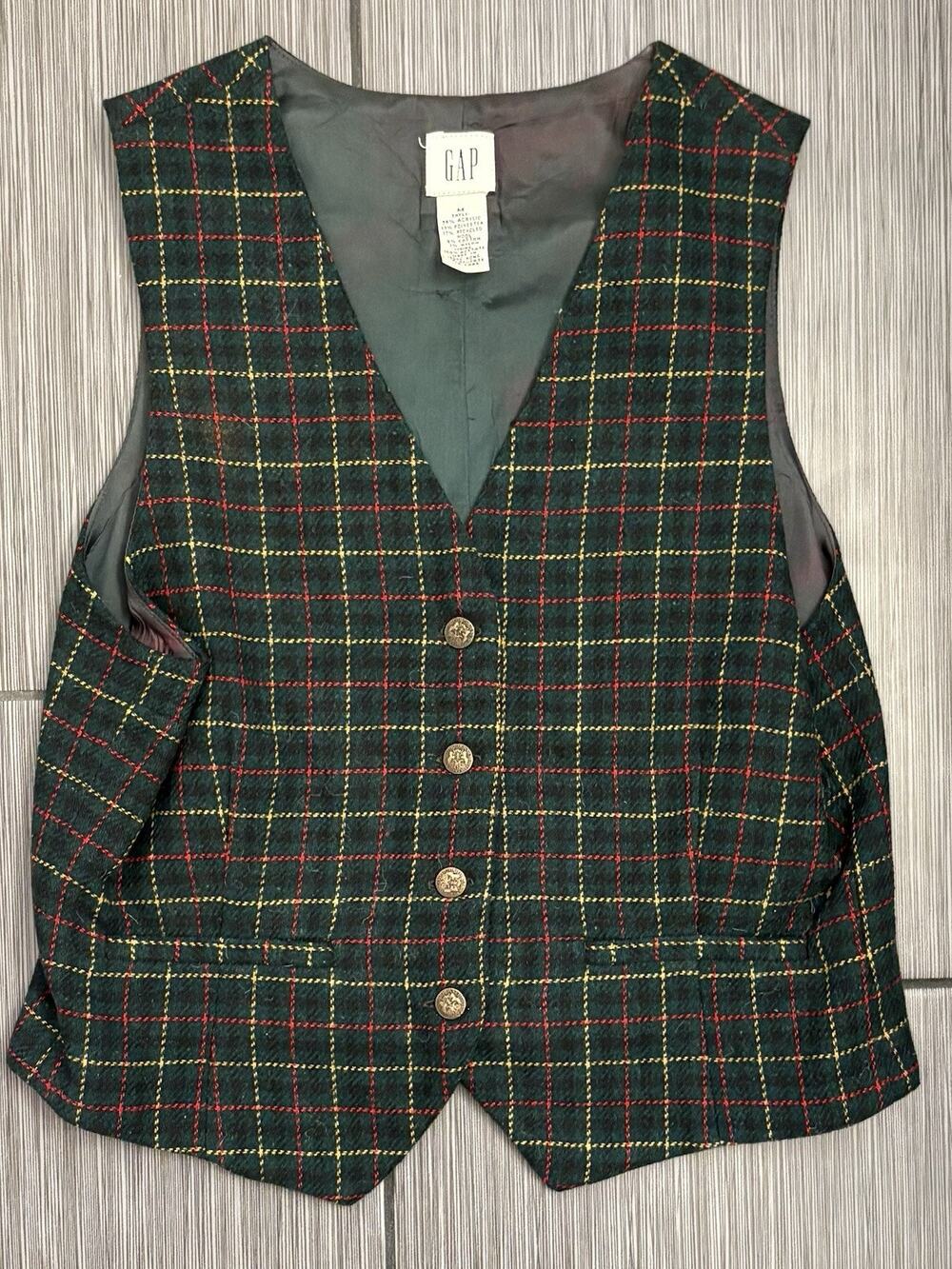 Vintage Gap Green Tartan Plaid Pattern Women's Medium Wool